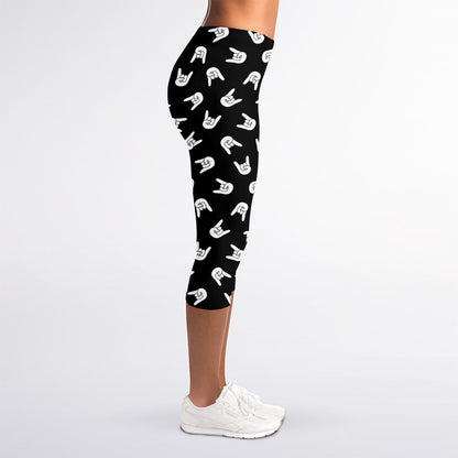 Rock And Roll Hand Sign Pattern Print Women's Capri Leggings
