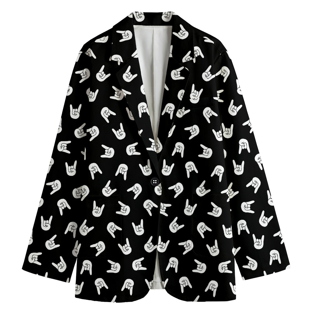 Rock And Roll Hand Sign Pattern Print Women's Cotton Blazer