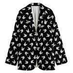 Rock And Roll Hand Sign Pattern Print Women's Cotton Blazer