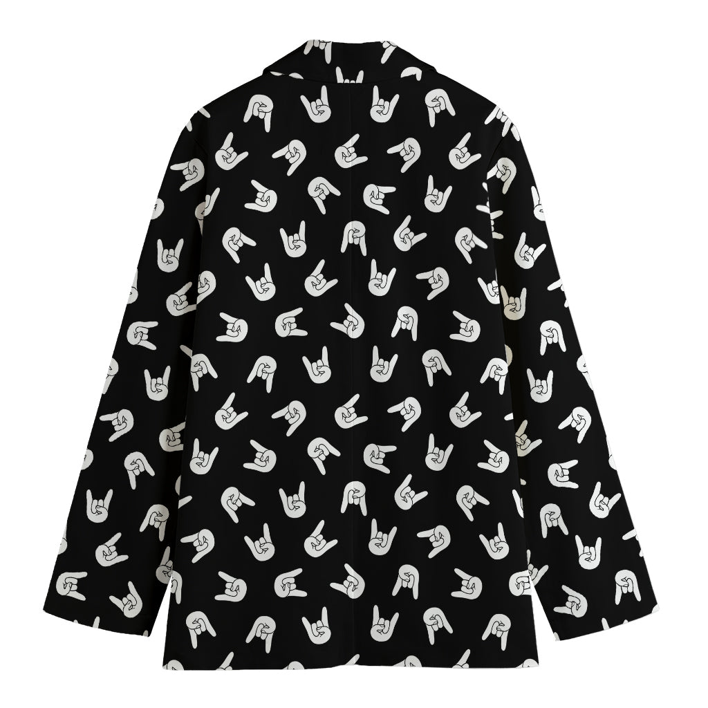 Rock And Roll Hand Sign Pattern Print Women's Cotton Blazer