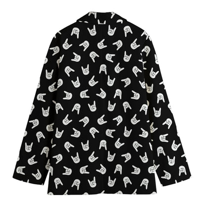 Rock And Roll Hand Sign Pattern Print Women's Cotton Blazer