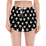 Rock And Roll Hand Sign Pattern Print Women's Split Running Shorts