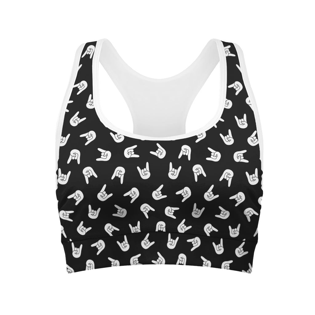 Rock And Roll Hand Sign Pattern Print Women's Sports Bra
