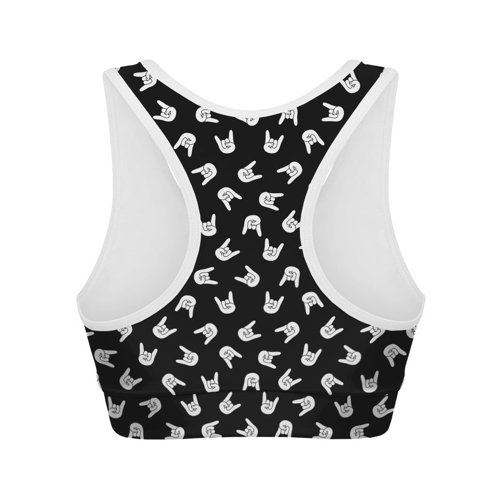 Rock And Roll Hand Sign Pattern Print Women's Sports Bra