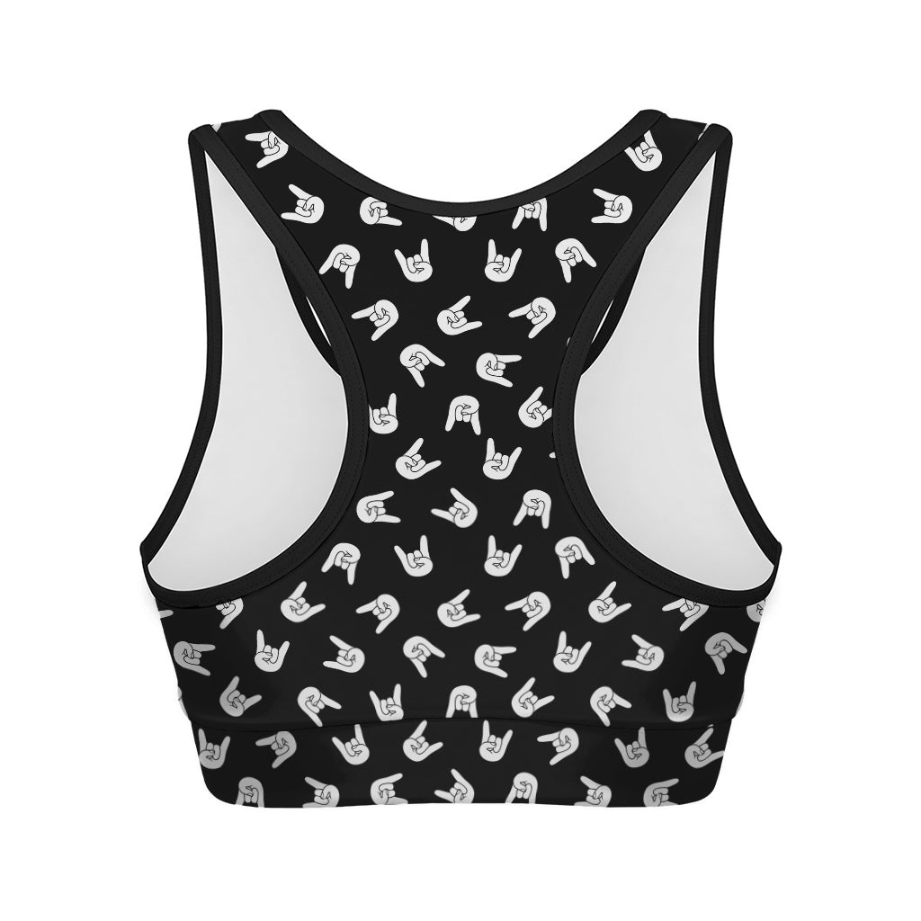 Rock And Roll Hand Sign Pattern Print Women's Sports Bra