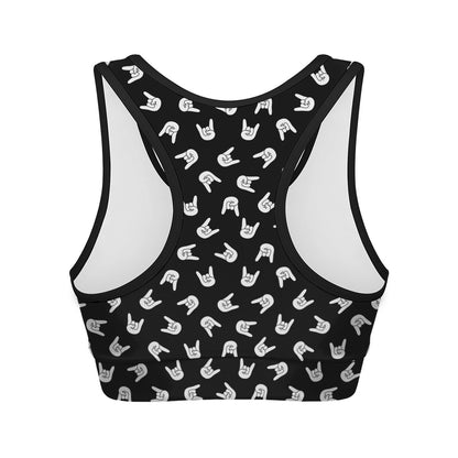 Rock And Roll Hand Sign Pattern Print Women's Sports Bra