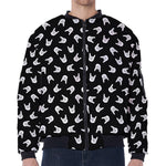 Rock And Roll Hand Sign Pattern Print Zip Sleeve Bomber Jacket