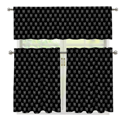 Rock And Roll Hand Symbol Pattern Print 3 Piece Kitchen Curtains