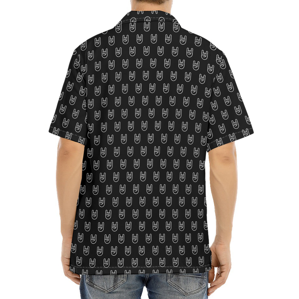 Rock And Roll Hand Symbol Pattern Print Aloha Shirt