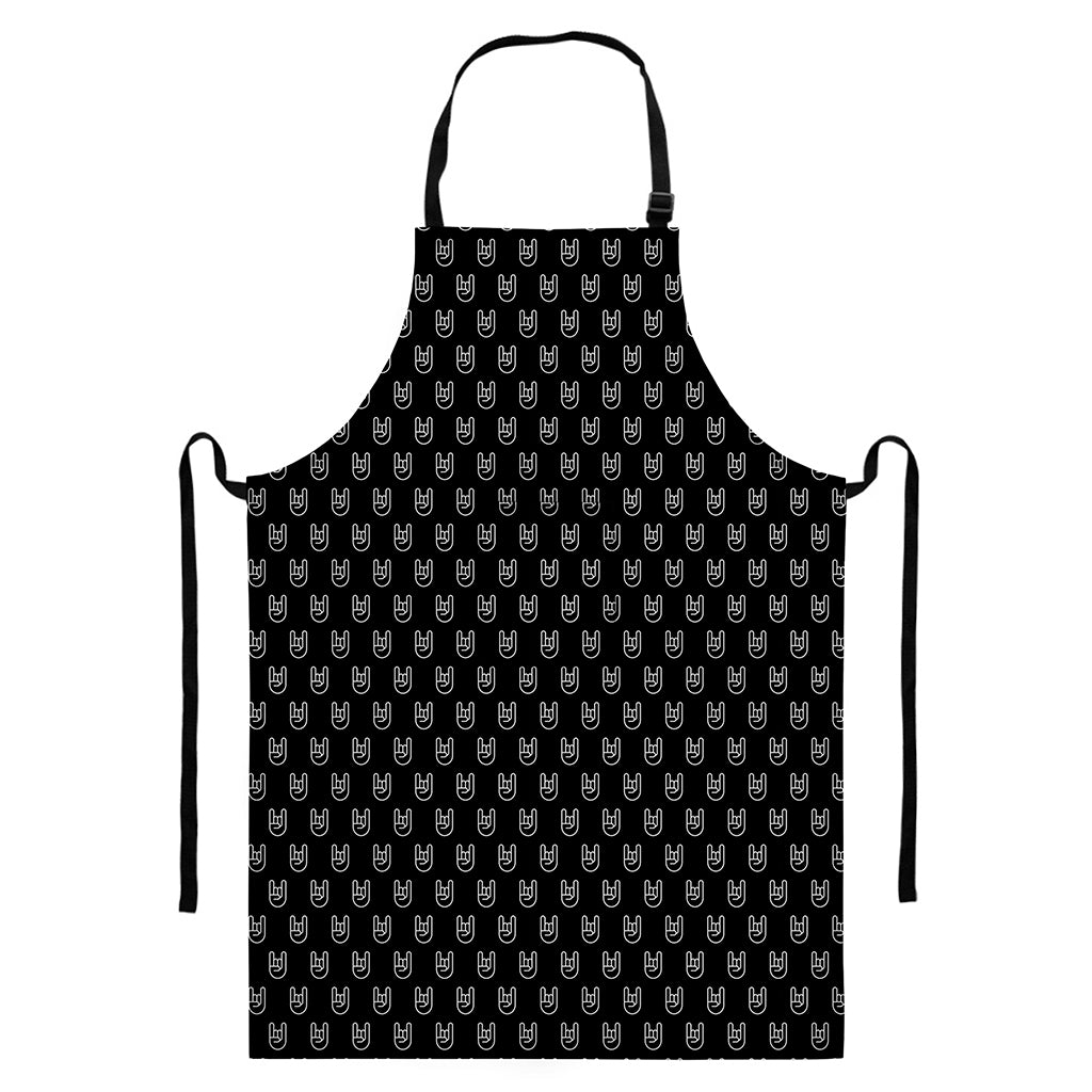 Rock And Roll Hand Symbol Pattern Print Bib Apron With Pocket