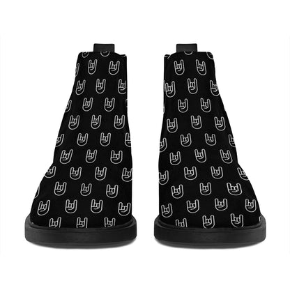 Rock And Roll Hand Symbol Pattern Print Flat Ankle Boots