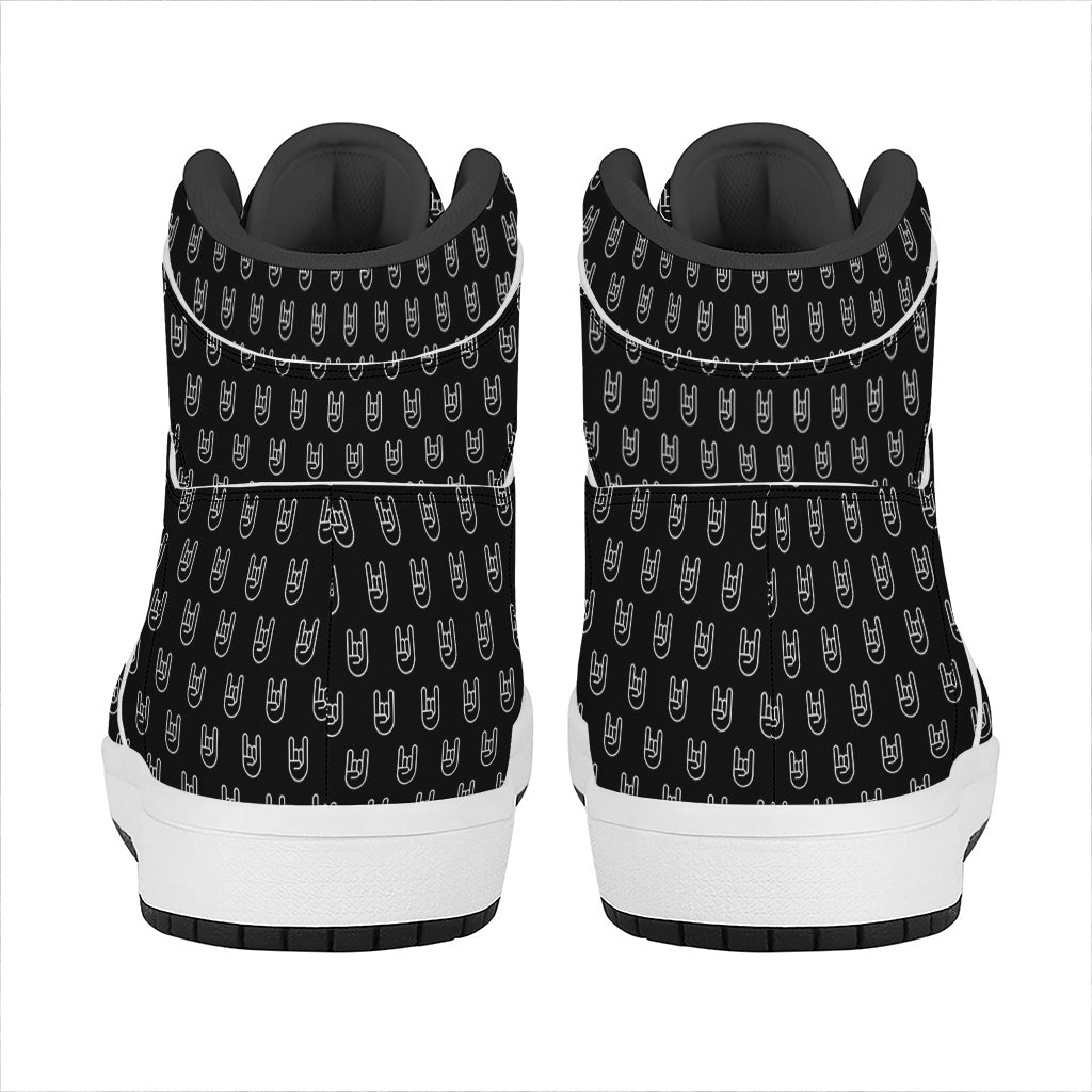 Rock And Roll Hand Symbol Pattern Print High Top Leather Sneakers