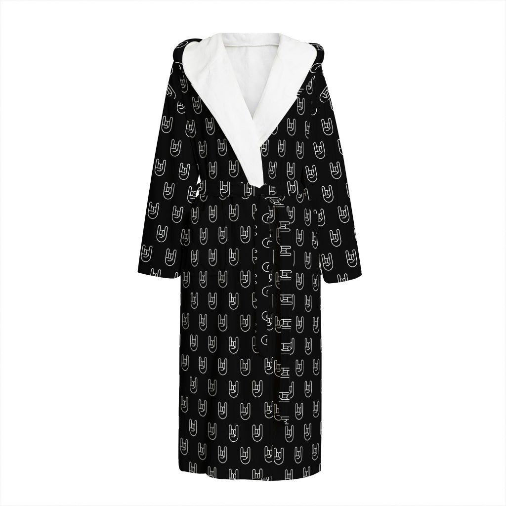 Rock And Roll Hand Symbol Pattern Print Hooded Bathrobe