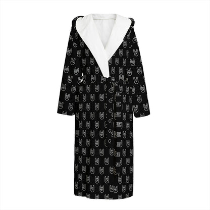 Rock And Roll Hand Symbol Pattern Print Hooded Bathrobe
