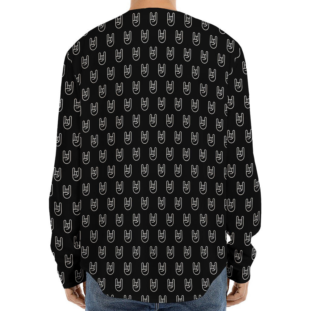 Rock And Roll Hand Symbol Pattern Print Long Sleeve Baseball Jersey