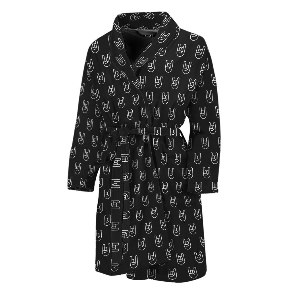 Rock And Roll Hand Symbol Pattern Print Men's Bathrobe