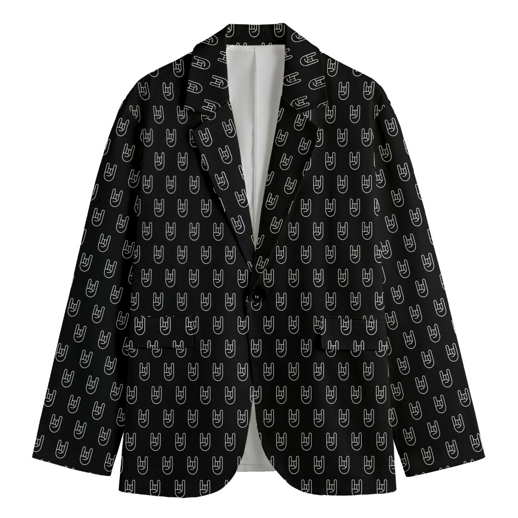 Rock And Roll Hand Symbol Pattern Print Men's Blazer