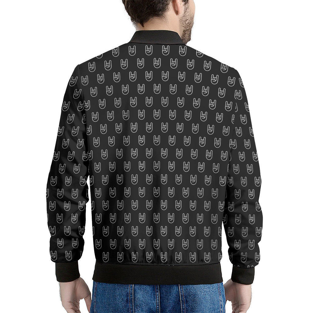 Rock And Roll Hand Symbol Pattern Print Men's Bomber Jacket