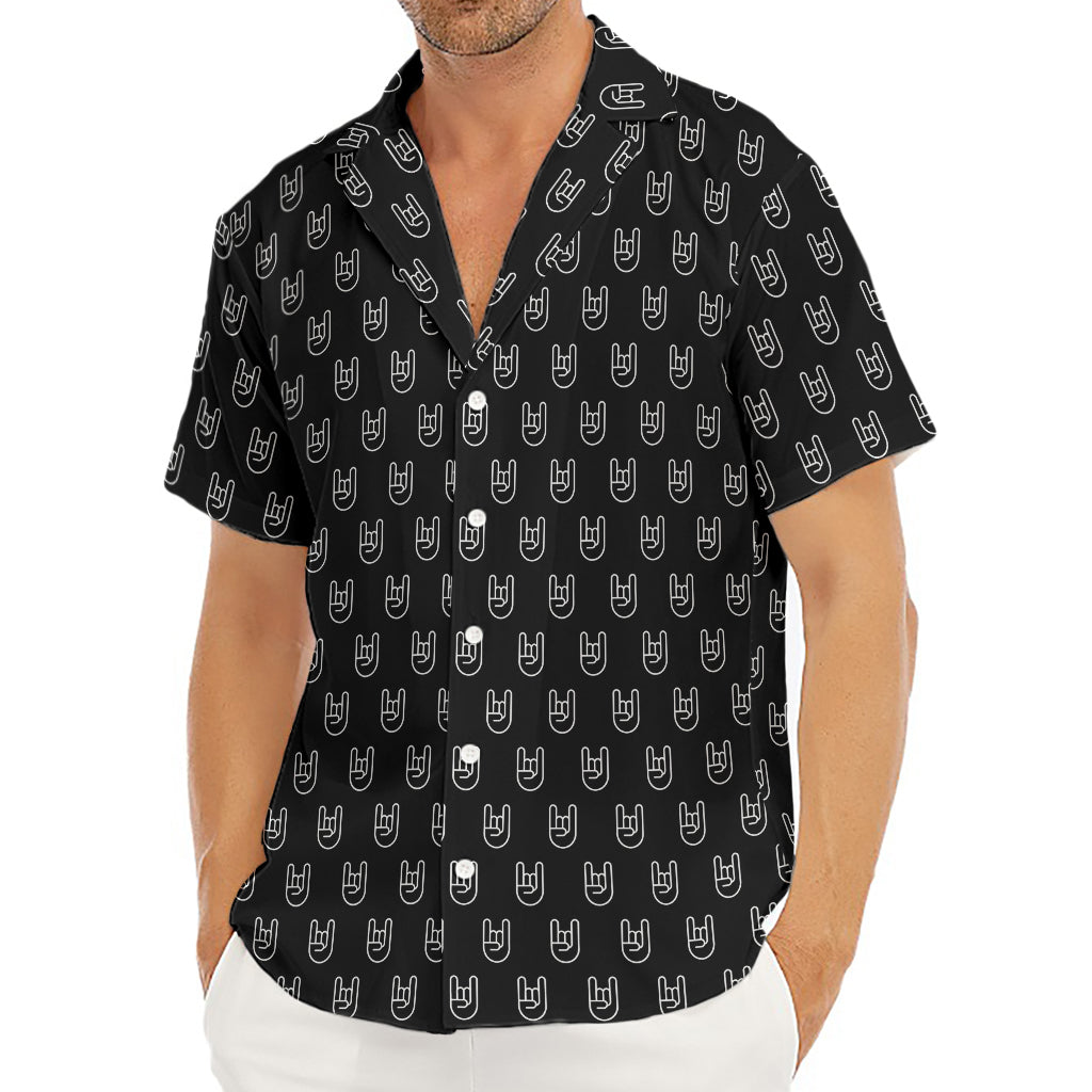 Rock And Roll Hand Symbol Pattern Print Men's Deep V-Neck Shirt