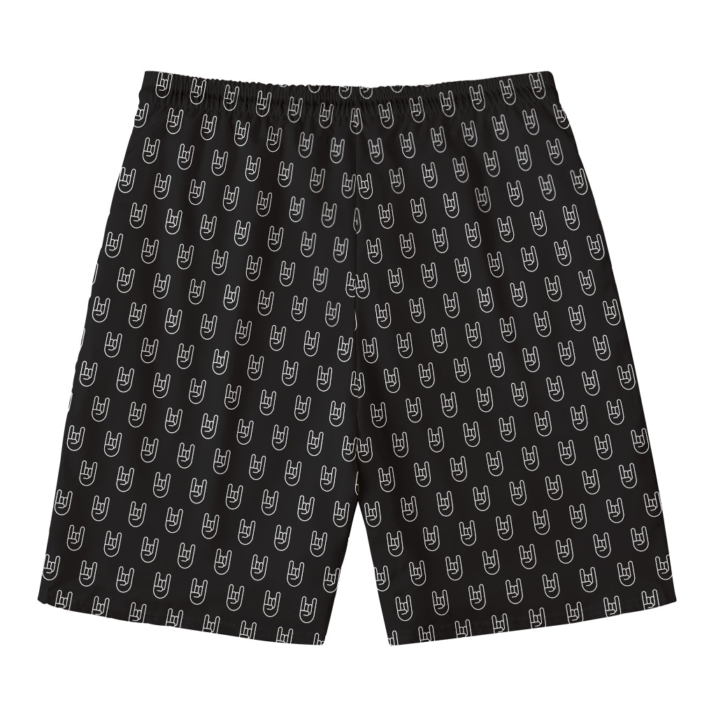 Rock And Roll Hand Symbol Pattern Print Men's Swim Trunks