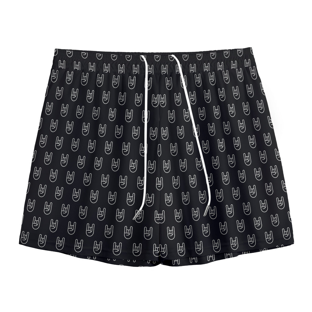 Rock And Roll Hand Symbol Pattern Print Mesh Shorts