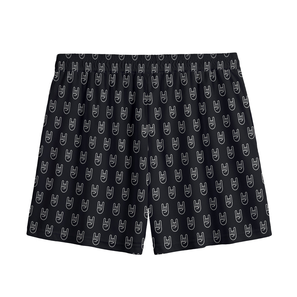 Rock And Roll Hand Symbol Pattern Print Mesh Shorts