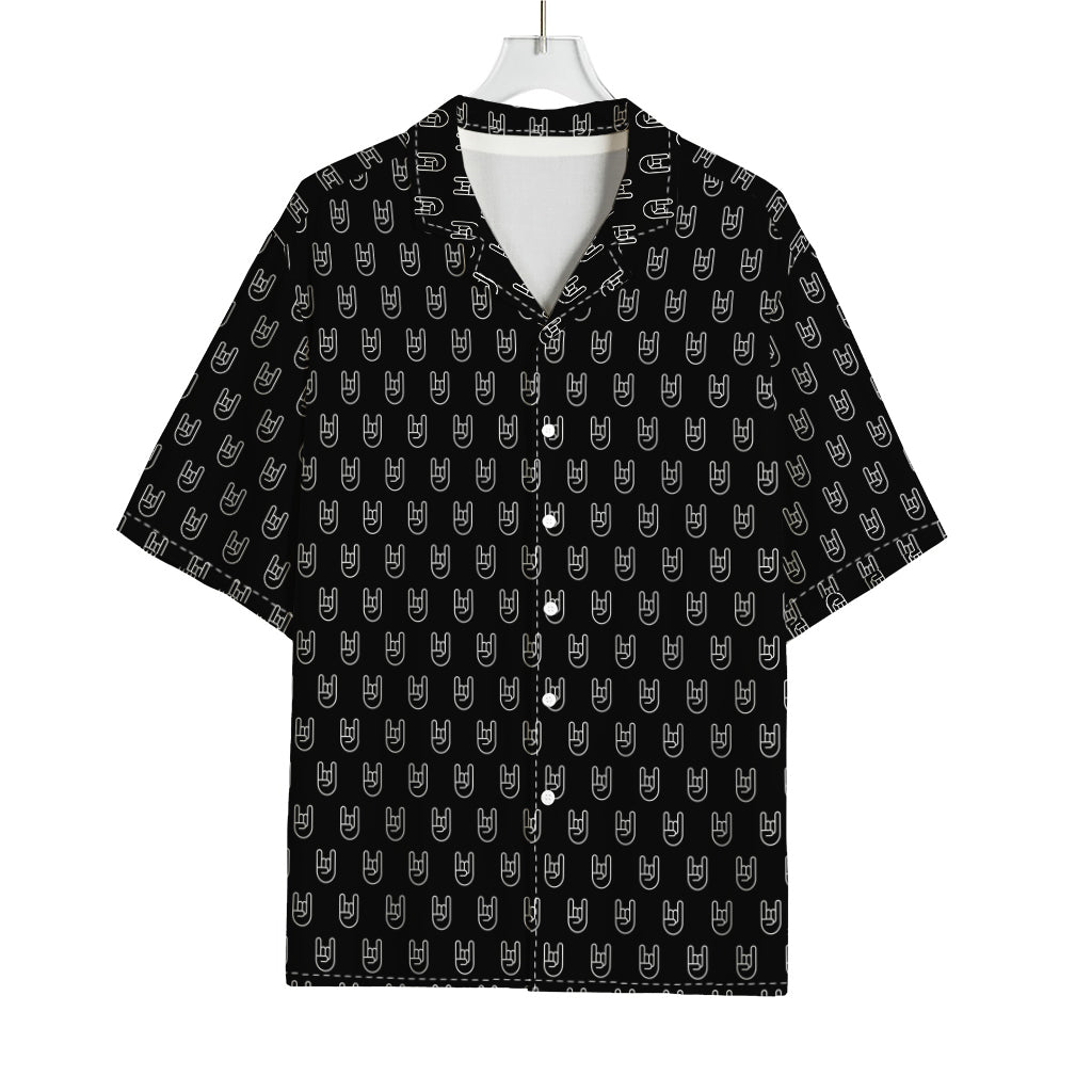 Rock And Roll Hand Symbol Pattern Print Rayon Hawaiian Shirt