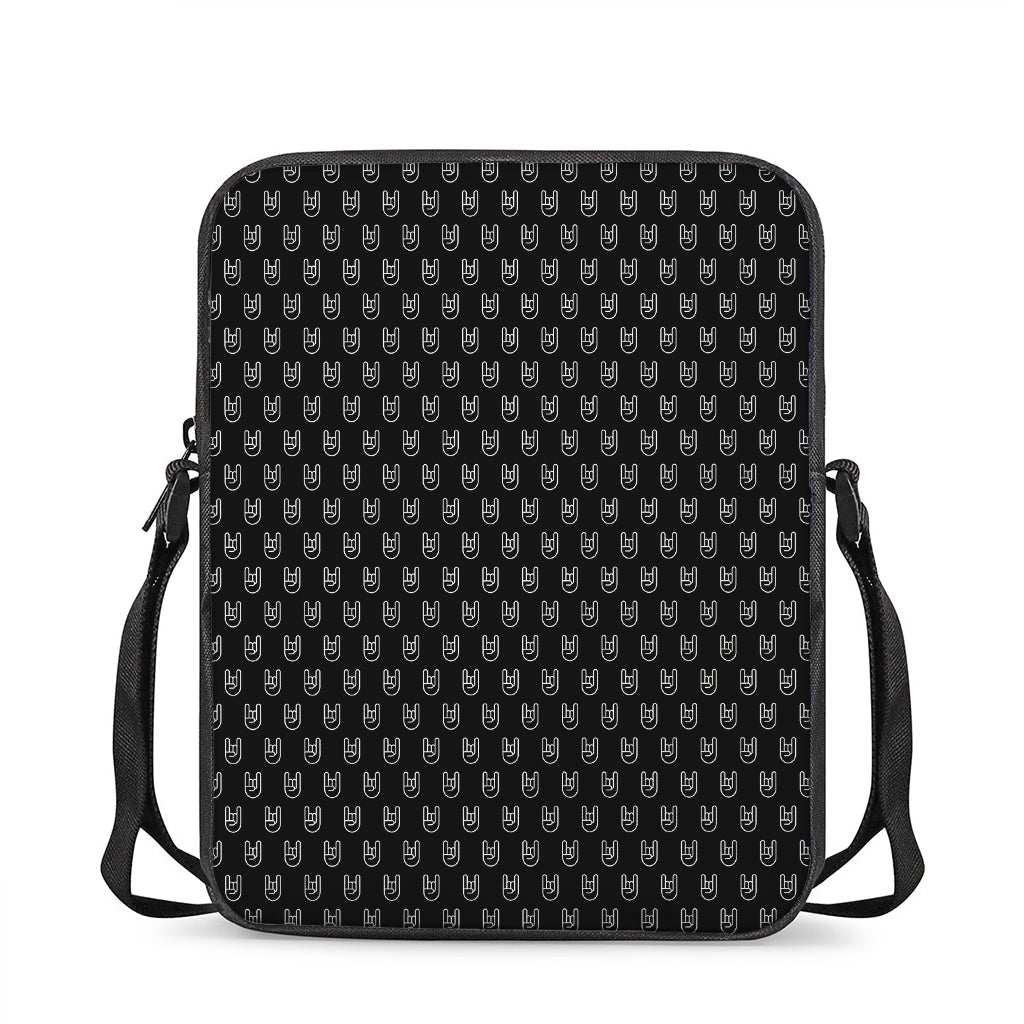 Rock And Roll Hand Symbol Pattern Print Rectangular Crossbody Bag