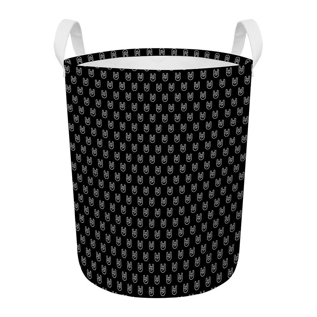 Rock And Roll Hand Symbol Pattern Print Round Laundry Basket