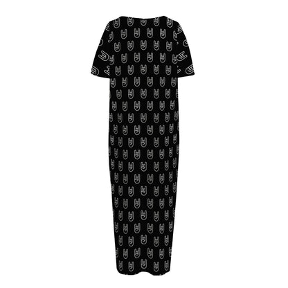 Rock And Roll Hand Symbol Pattern Print Short Sleeve Long Nightdress