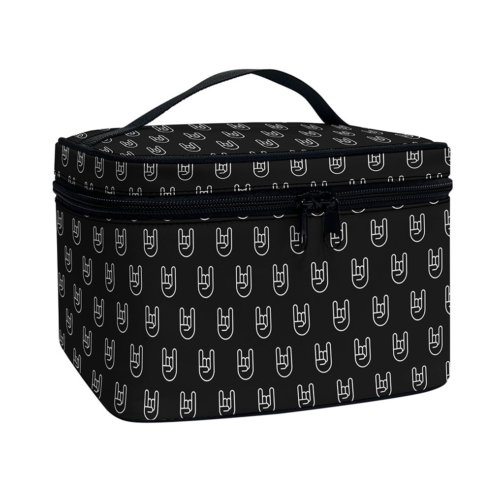 Rock And Roll Hand Symbol Pattern Print Travel Makeup Bag