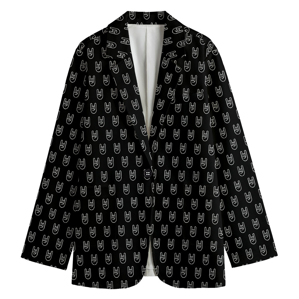 Rock And Roll Hand Symbol Pattern Print Women's Blazer