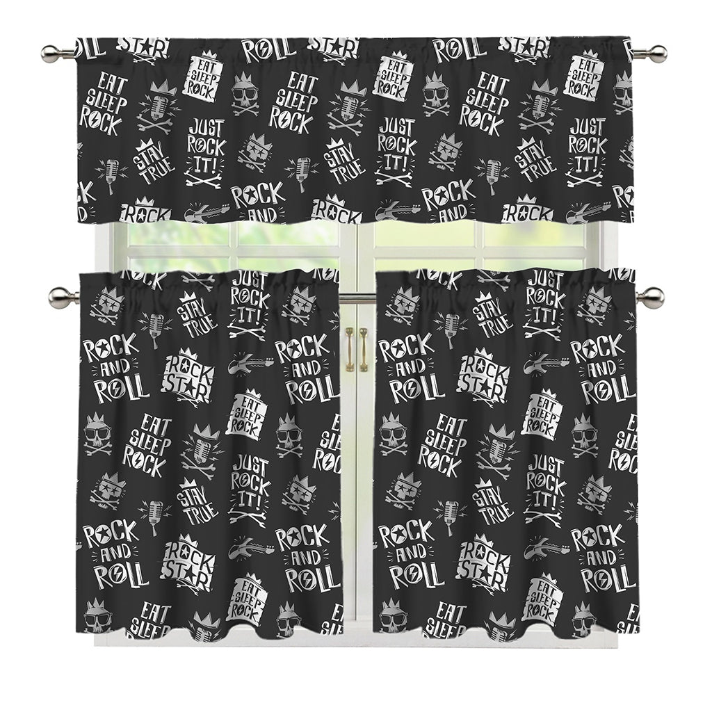 Rock And Roll Music Pattern Print 3 Piece Kitchen Curtains