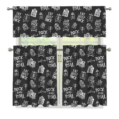 Rock And Roll Music Pattern Print 3 Piece Kitchen Curtains