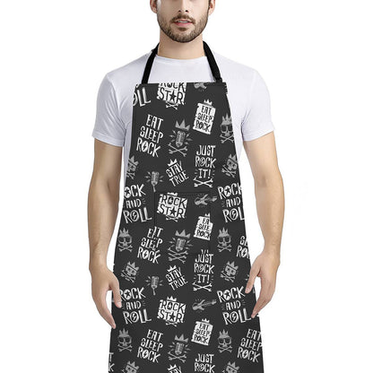Rock And Roll Music Pattern Print Bib Apron With Pocket