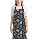 Rock And Roll Music Pattern Print Bib Apron With Pocket