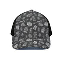 Rock And Roll Music Pattern Print Black Mesh Trucker Hat
