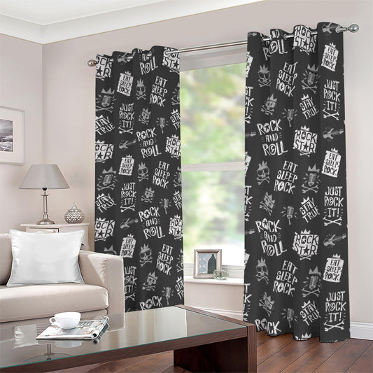 Rock And Roll Music Pattern Print Blackout Grommet Curtains