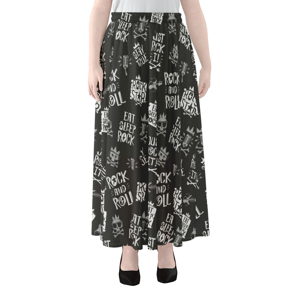 Rock And Roll Music Pattern Print Chiffon Maxi Skirt
