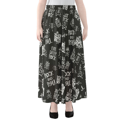 Rock And Roll Music Pattern Print Chiffon Maxi Skirt