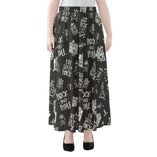 Rock And Roll Music Pattern Print Chiffon Maxi Skirt