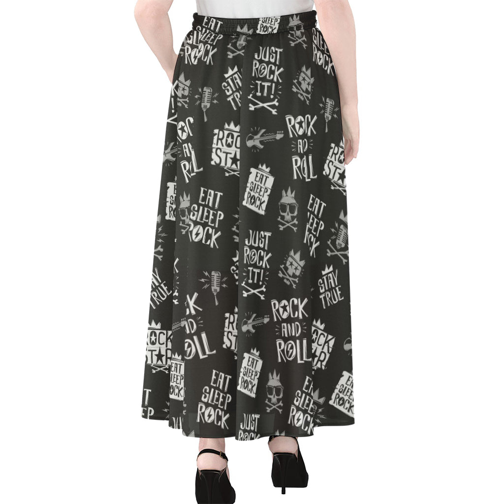 Rock And Roll Music Pattern Print Chiffon Maxi Skirt