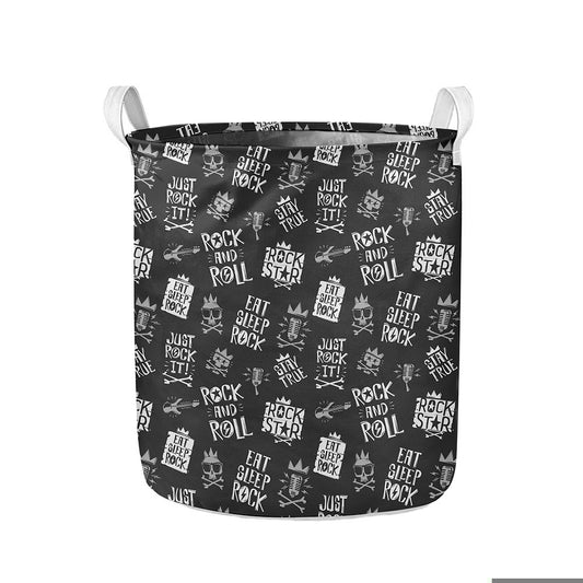 Rock And Roll Music Pattern Print Collapsible Laundry Basket
