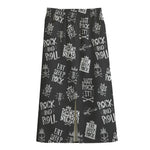 Rock And Roll Music Pattern Print Cotton Front Slit Maxi Skirt