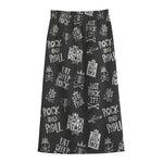 Rock And Roll Music Pattern Print Cotton Front Slit Maxi Skirt