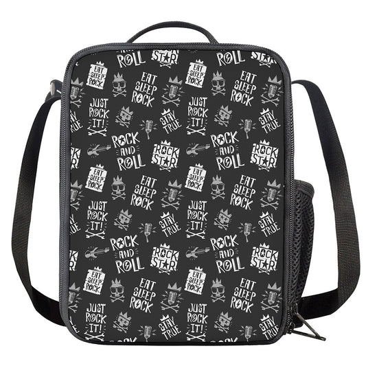 Rock And Roll Music Pattern Print Crossbody Lunch Bag