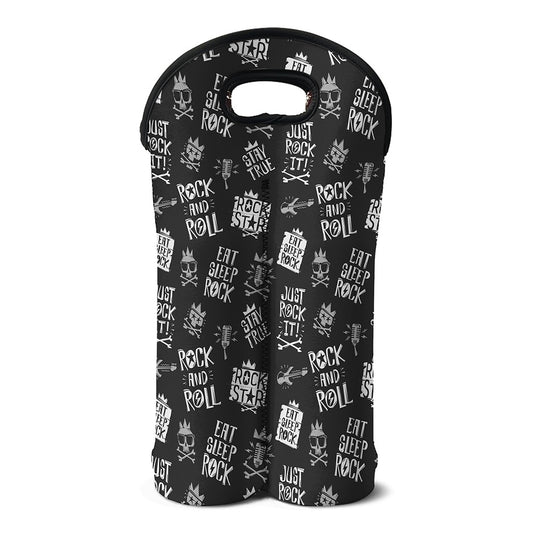 Rock And Roll Music Pattern Print Double Neoprene Wine Tote
