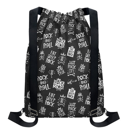 Rock And Roll Music Pattern Print Drawstring Backpack