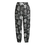 Rock And Roll Music Pattern Print Fleece Lined Knit Pants