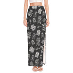 Rock And Roll Music Pattern Print High Slit Maxi Skirt